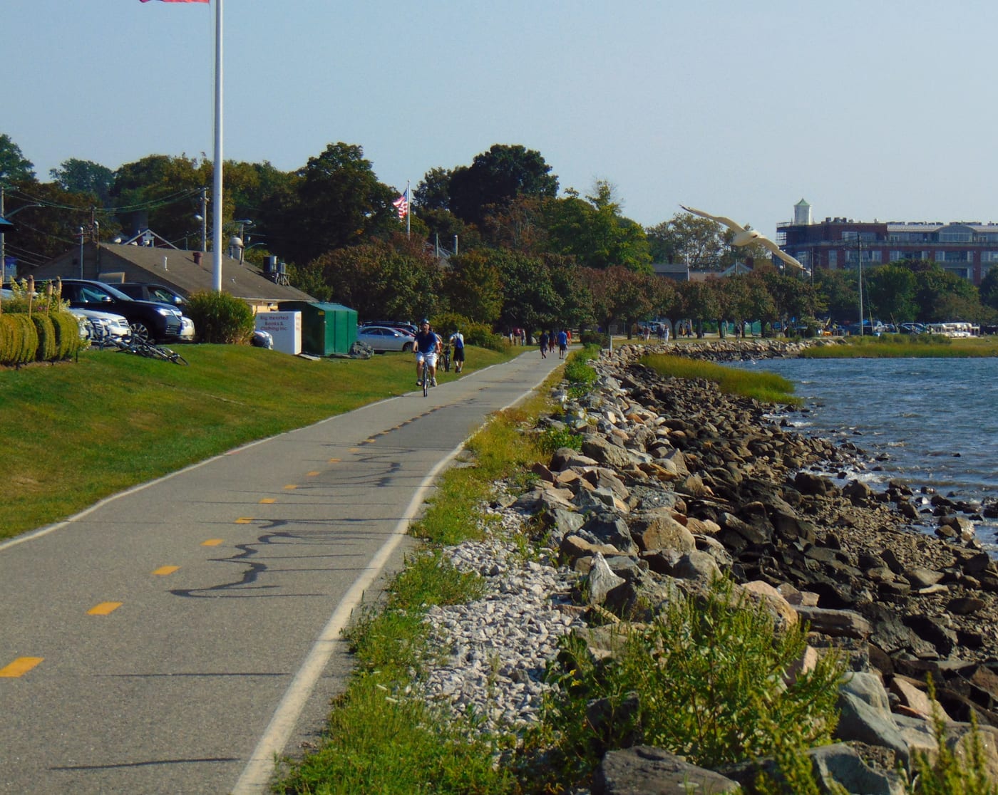 East Bay Bike Path beside the water in Bristol, Rhode Island